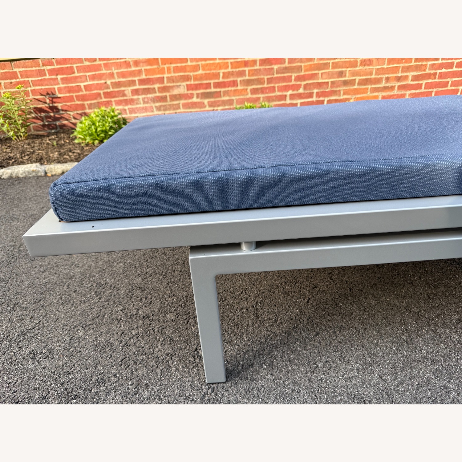 Metal and Wood Chaise With Blue Cushion and Cover - image-2