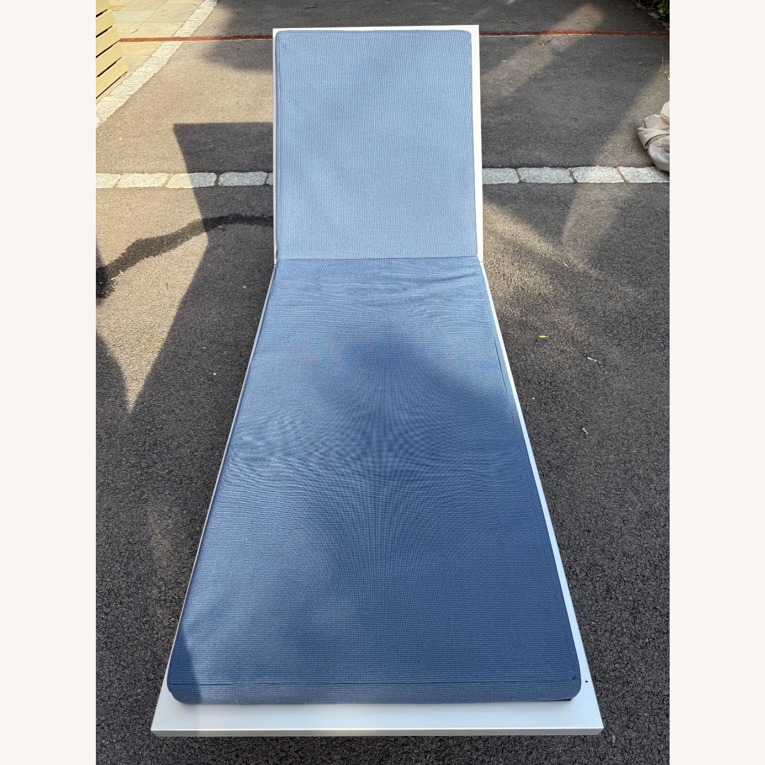 Metal and Wood Chaise With Blue Cushion and Cover - image-1