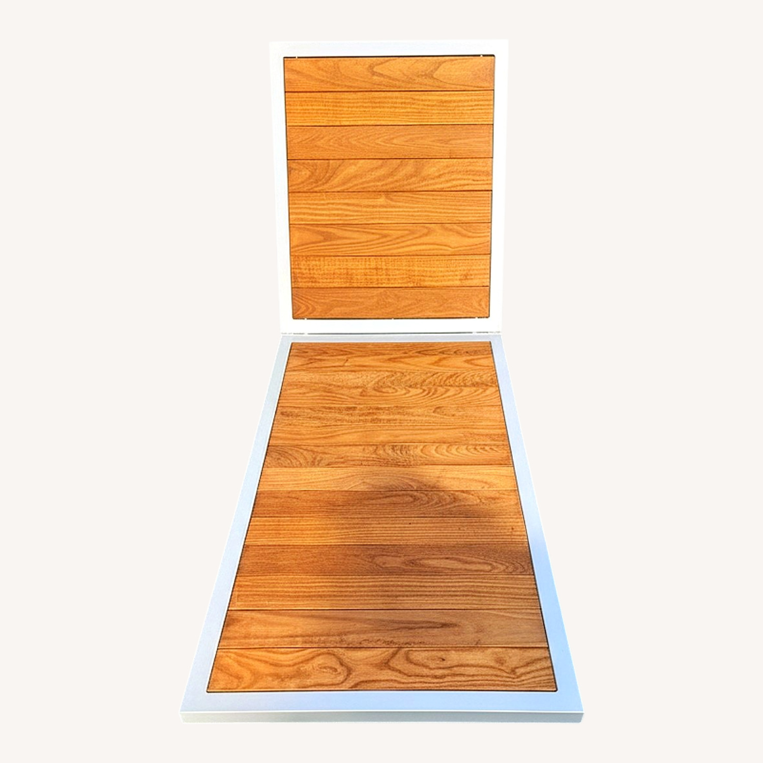 Metal and Wood Chaise With Blue Cushion and Cover - image-0