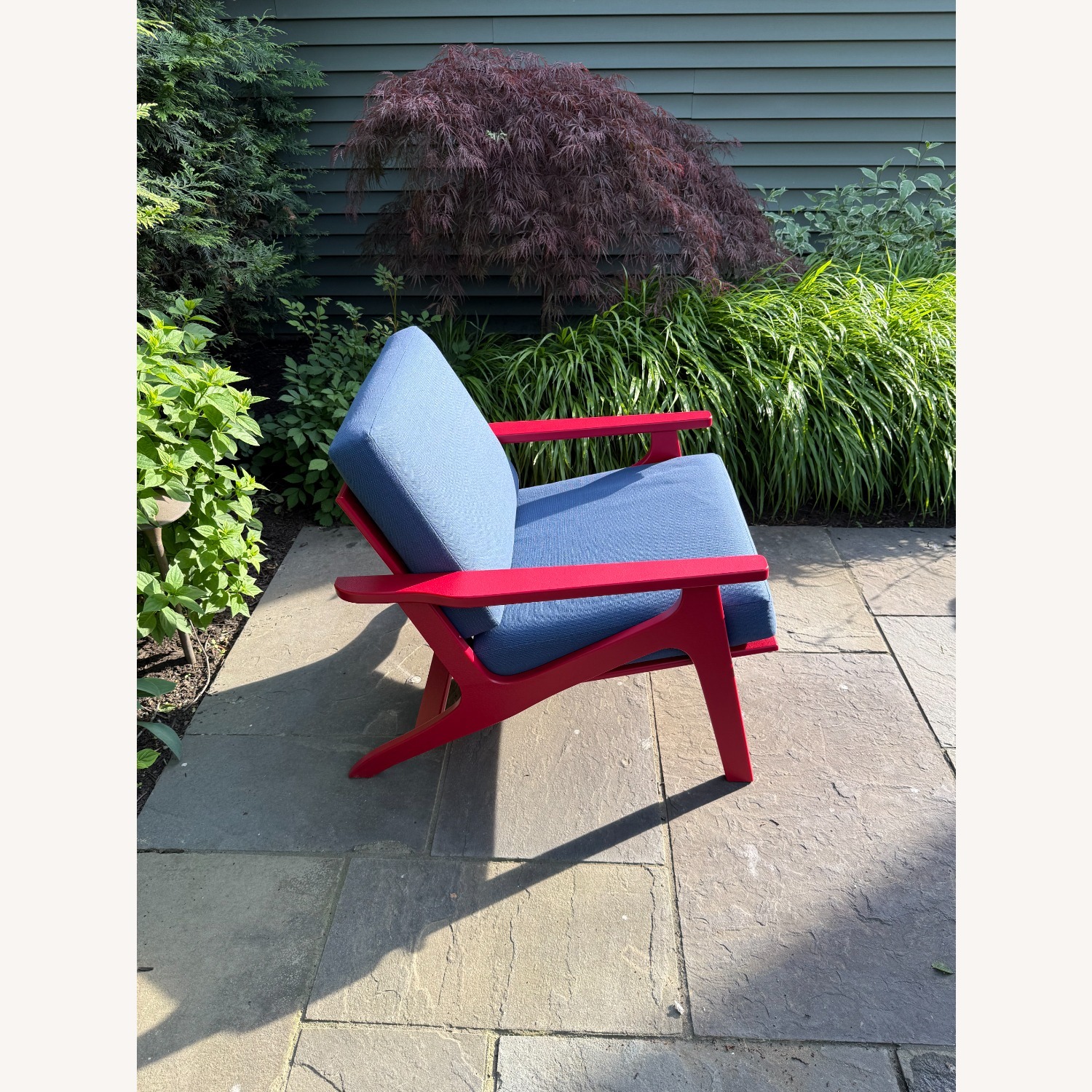 Room & Board Red Breeze Chair with Blue Cushions - image-2