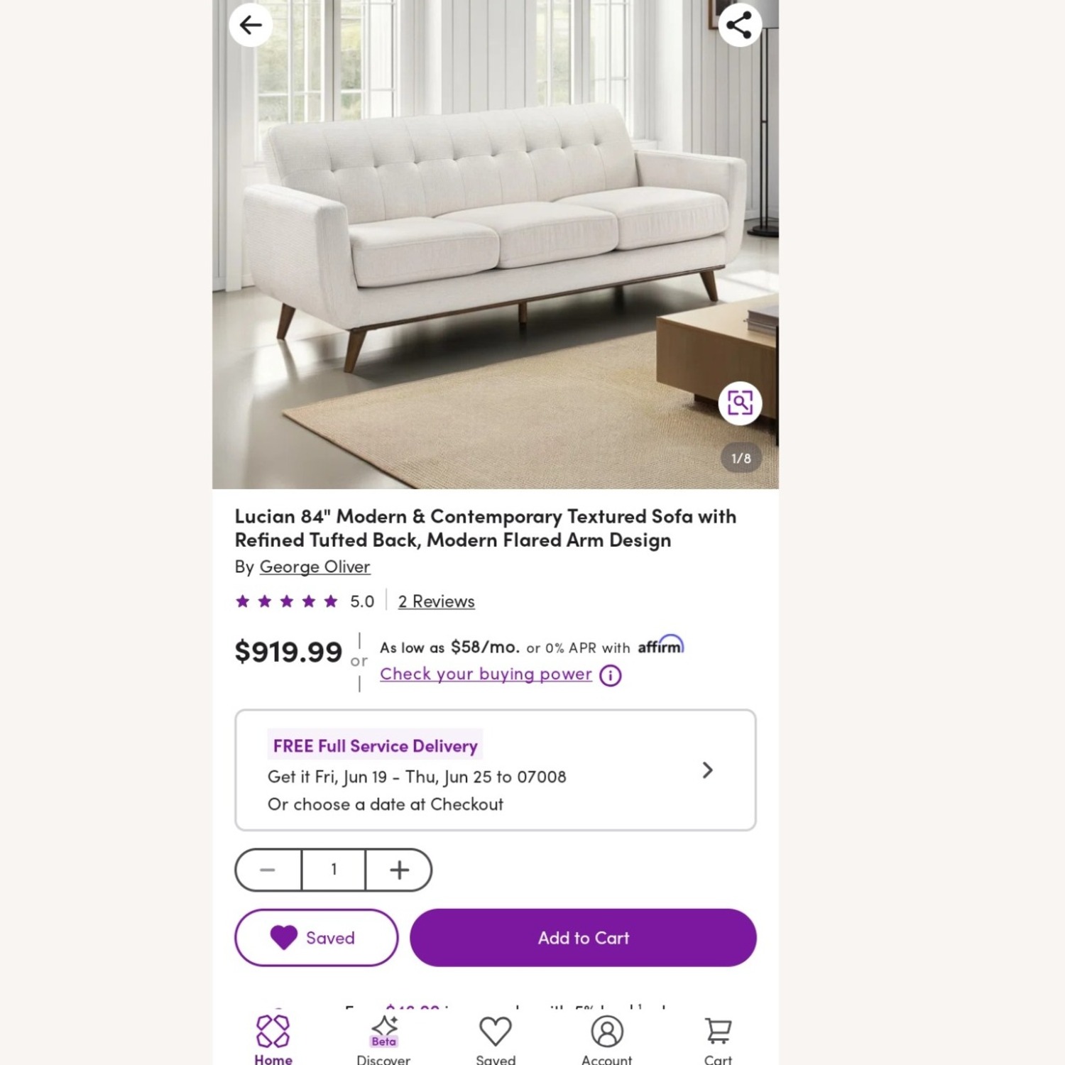 Mid-Century Beige Sofa - image-4