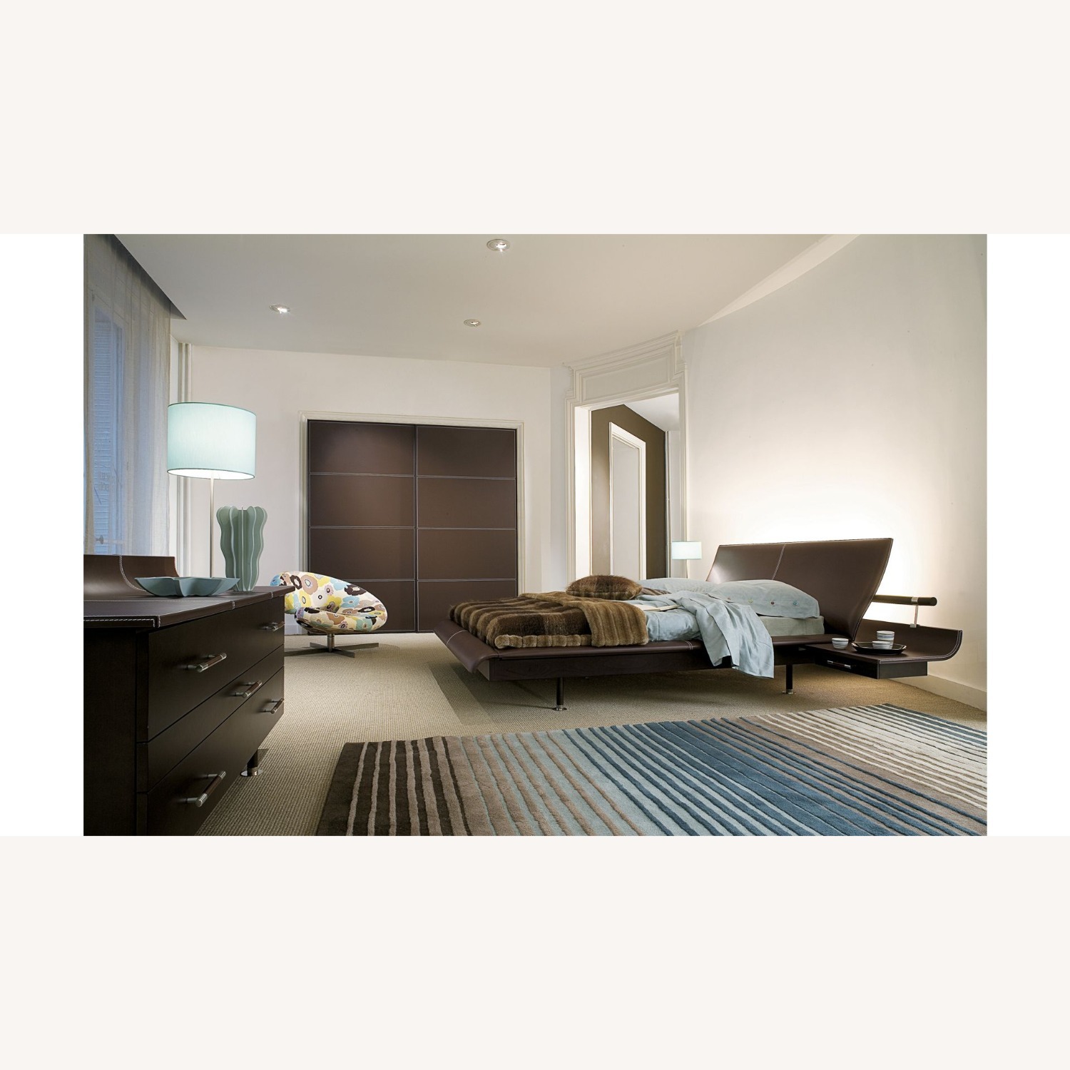 Roche Bobois Vanity Dark Brown Leather King Bed - image-1