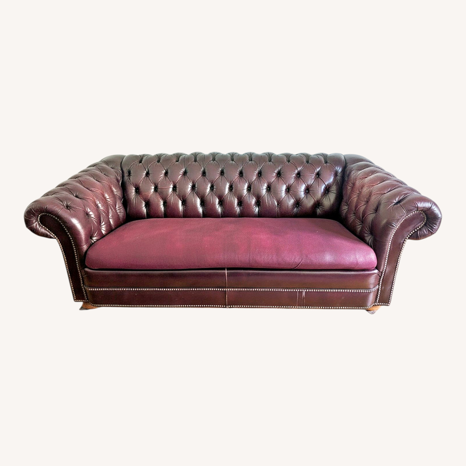 Burgandy Leather Chesterfield Sleeper Sofa - image-0