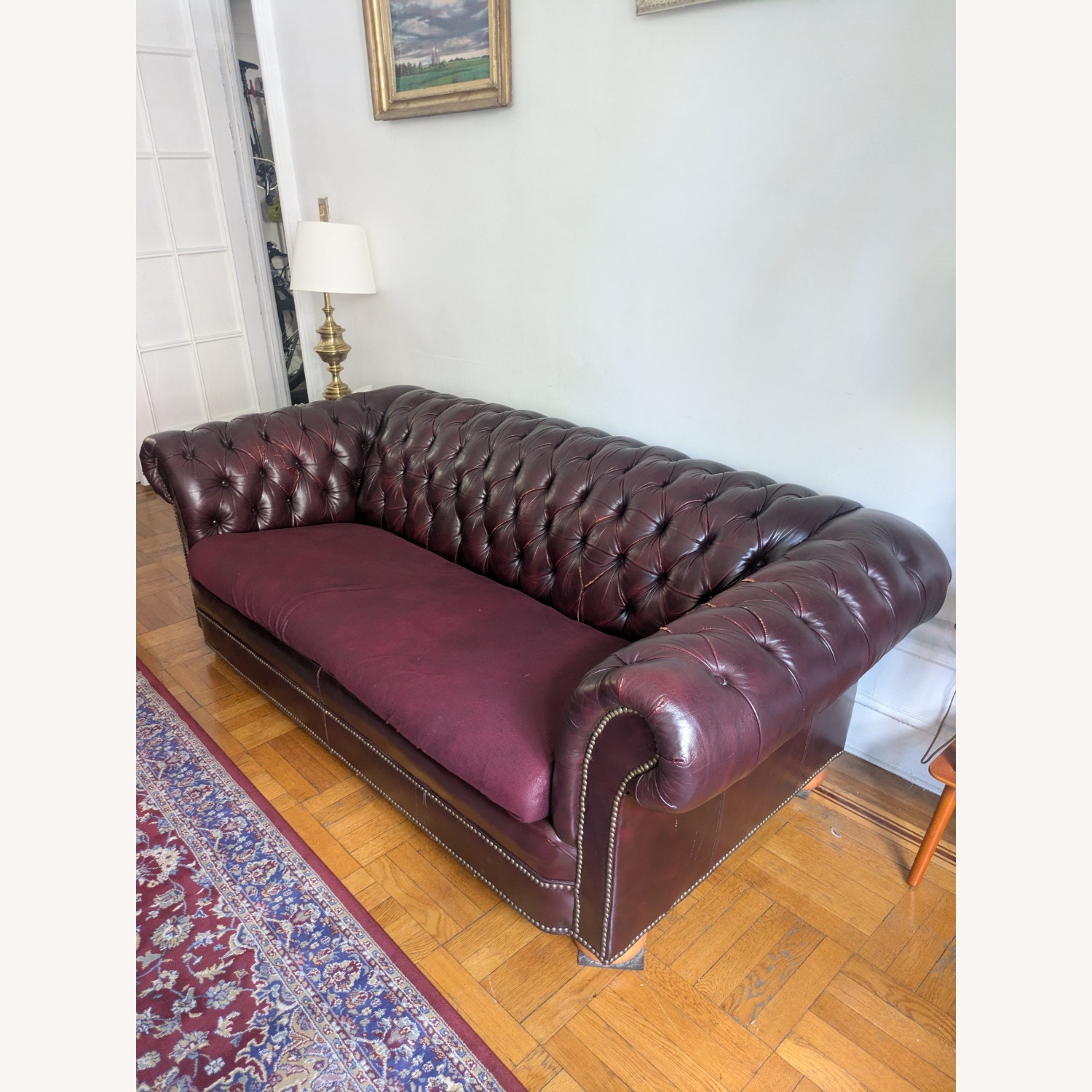 Burgandy Leather Chesterfield Sleeper Sofa - image-4