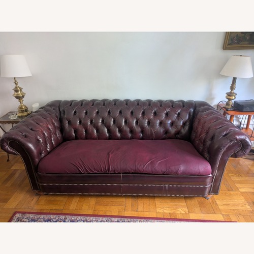 Used Burgandy Leather Chesterfield Sleeper Sofa for sale on AptDeco