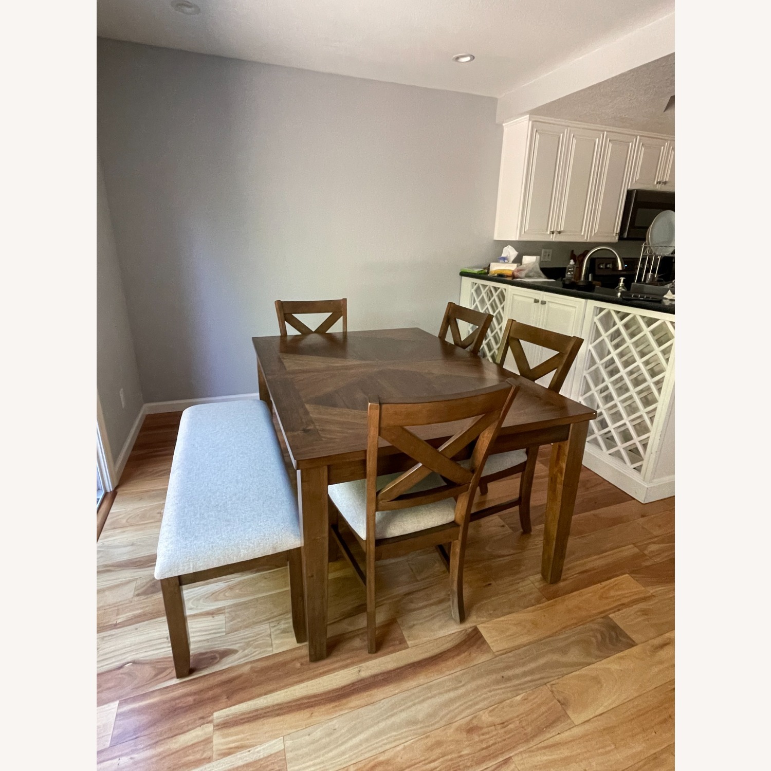 Dining Table and Chairs with Bench and Expandable - image-1