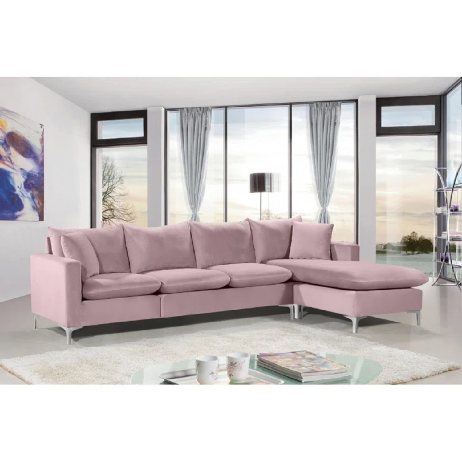 Naomi 110" Wide Velvet Reversible Sofa & Chaise - image-6