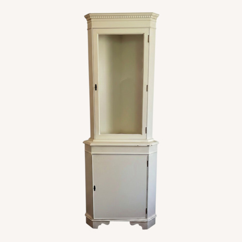 Used UK Vintage Corner Glass White Wood Bookcase for sale on AptDeco