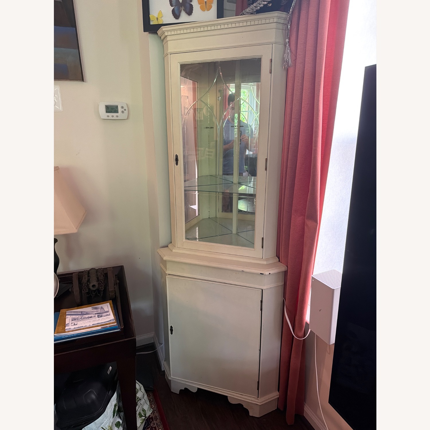 UK Vintage Corner Glass White Wood Bookcase - image-1