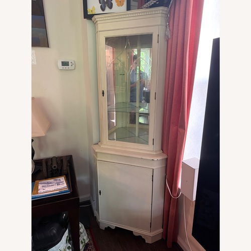 Used UK Vintage Corner Glass White Wood Bookcase for sale on AptDeco