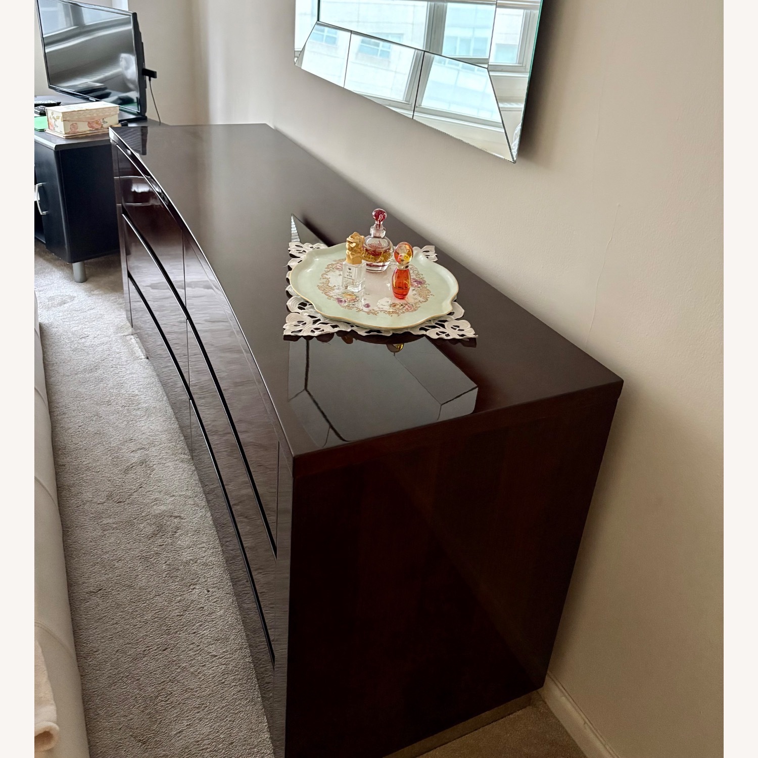 Dark Brown High Gloss Dresser - image-1