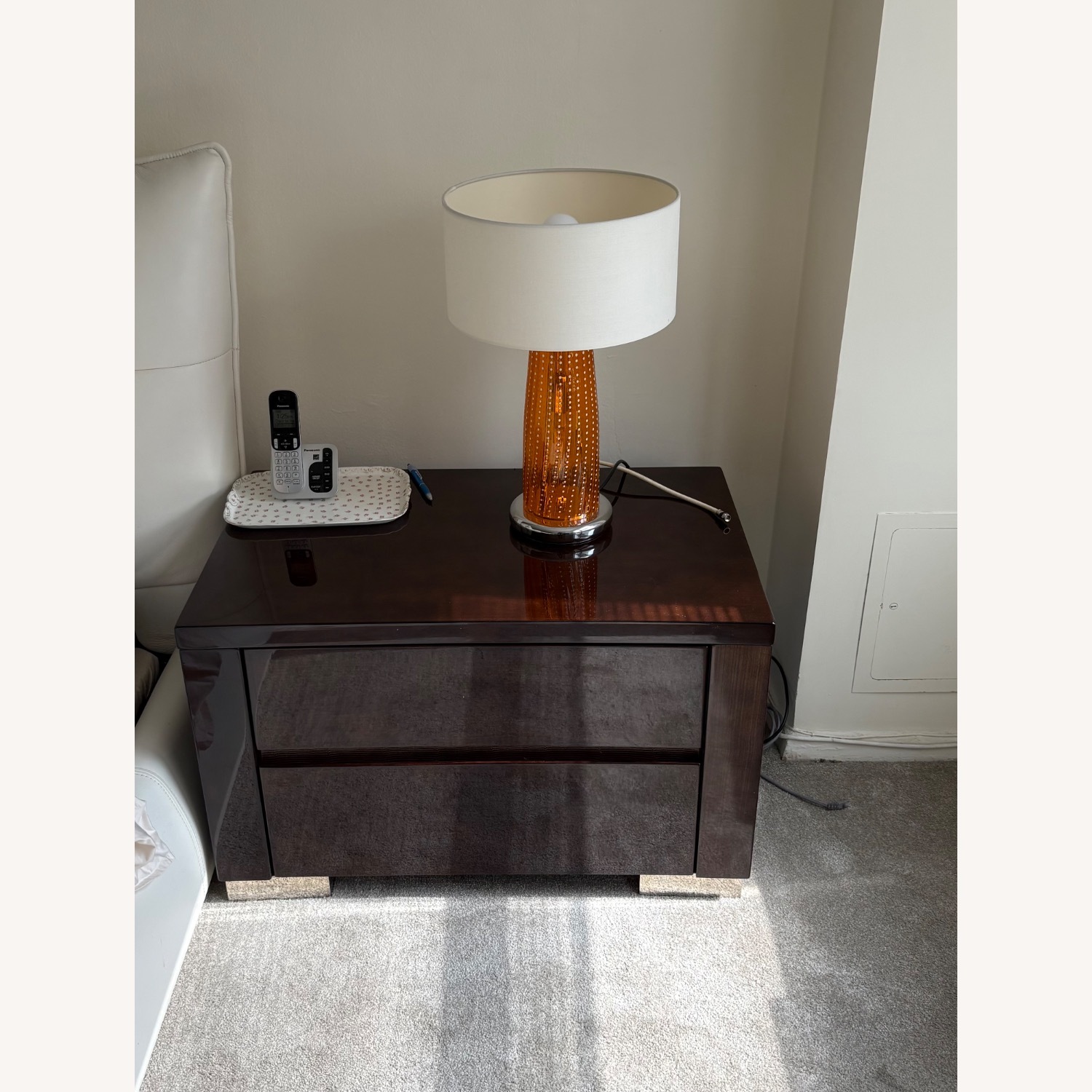 Dark Brown High Gloss Bedside Tables - image-1