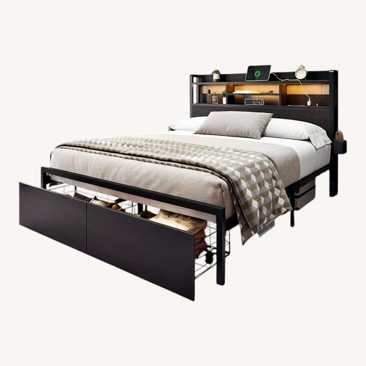 Vintage/Antique Black Metal Full Bed - image-0