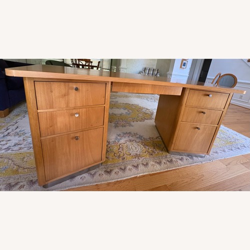 Used Ethan Allen Radius Double-Pedestal Maple Desk for sale on AptDeco