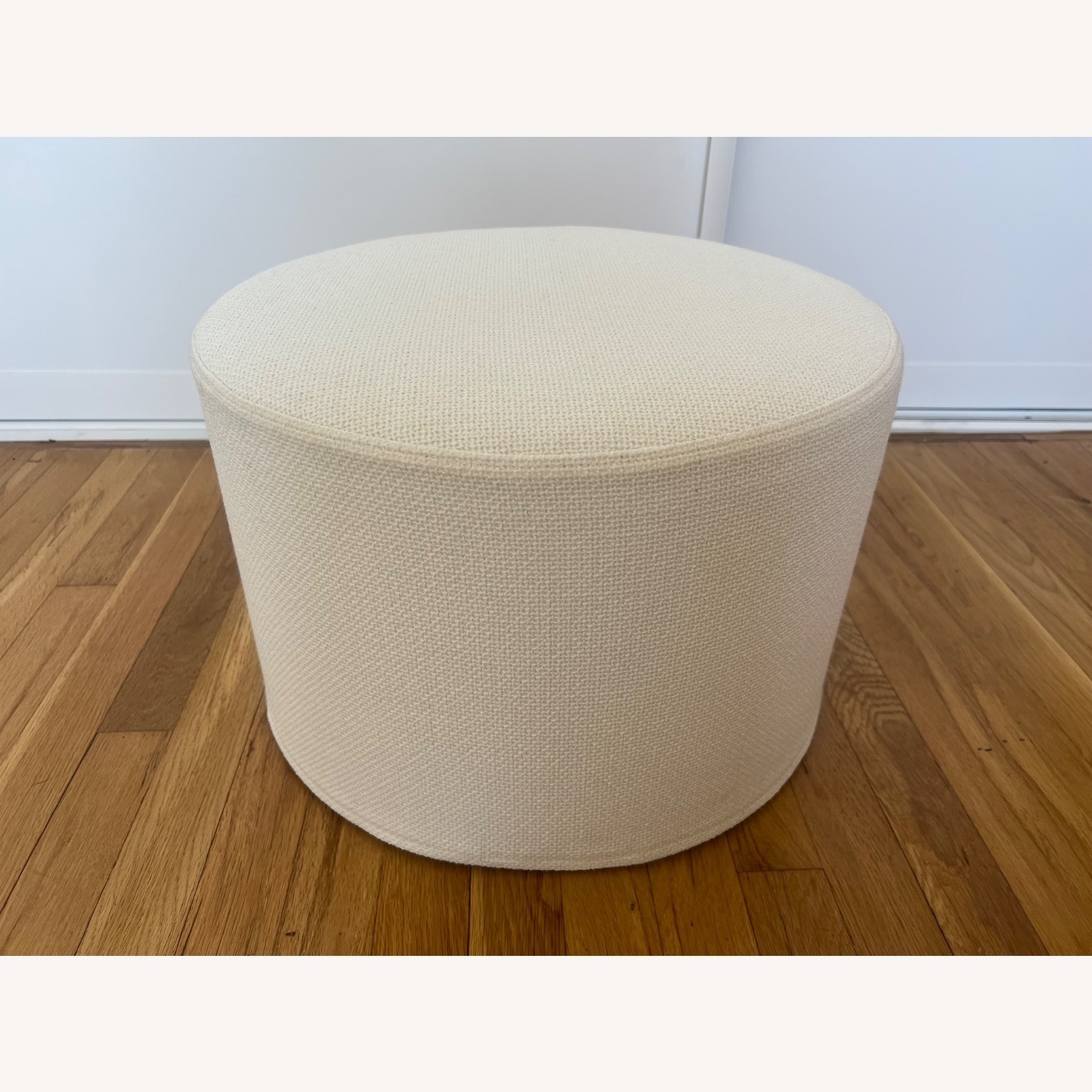 Softline A/S White Wool Drum Pouf Ottoman - image-1