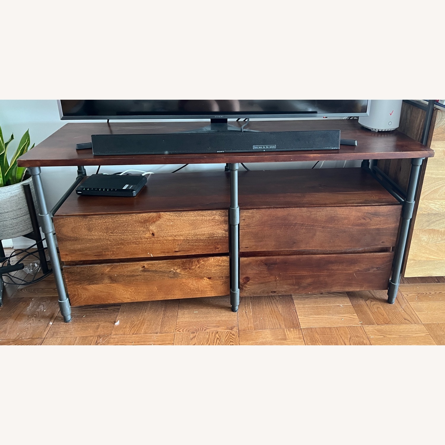 West Elm Pipe Dark Brown Wood Media Storage - image-2