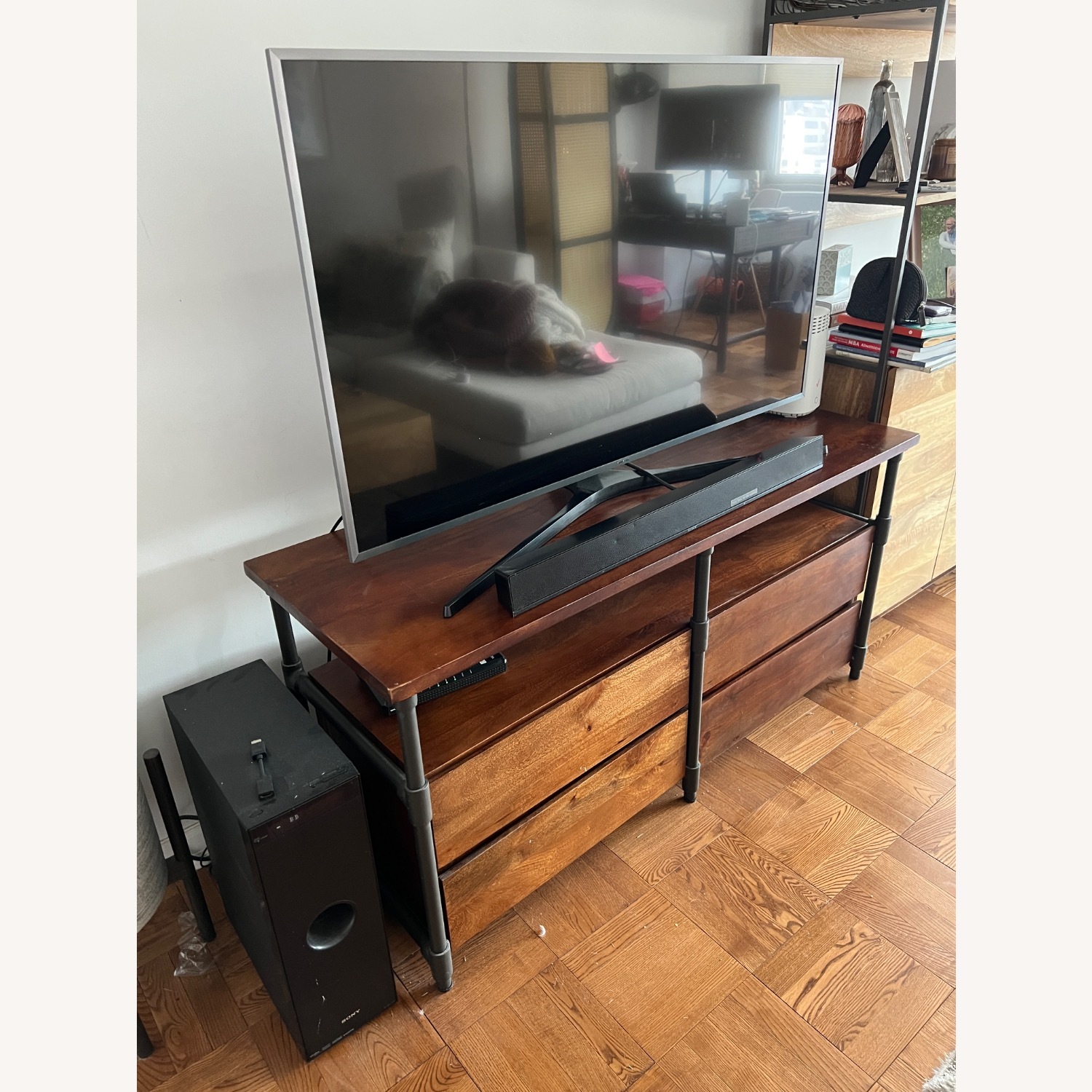 West Elm Pipe Dark Brown Wood Media Storage - image-1
