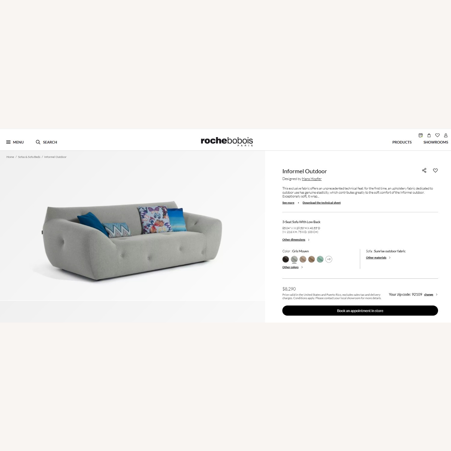 Roche Bobois Light Gray Fabric 3+ Seater Sofa - image-1