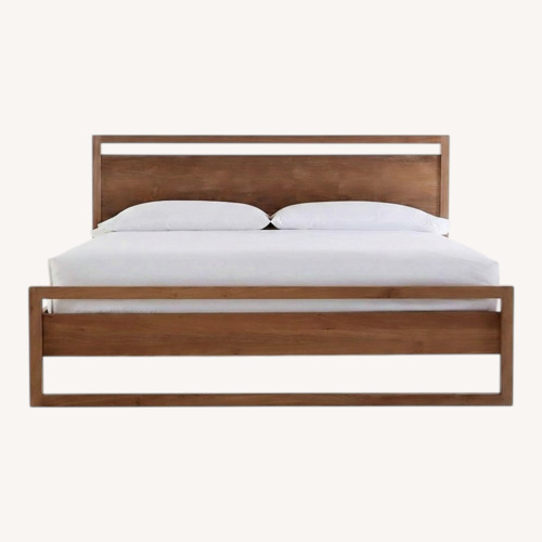 Used Crate & Barrel Linea Natural Teak Wood King Bed for sale on AptDeco