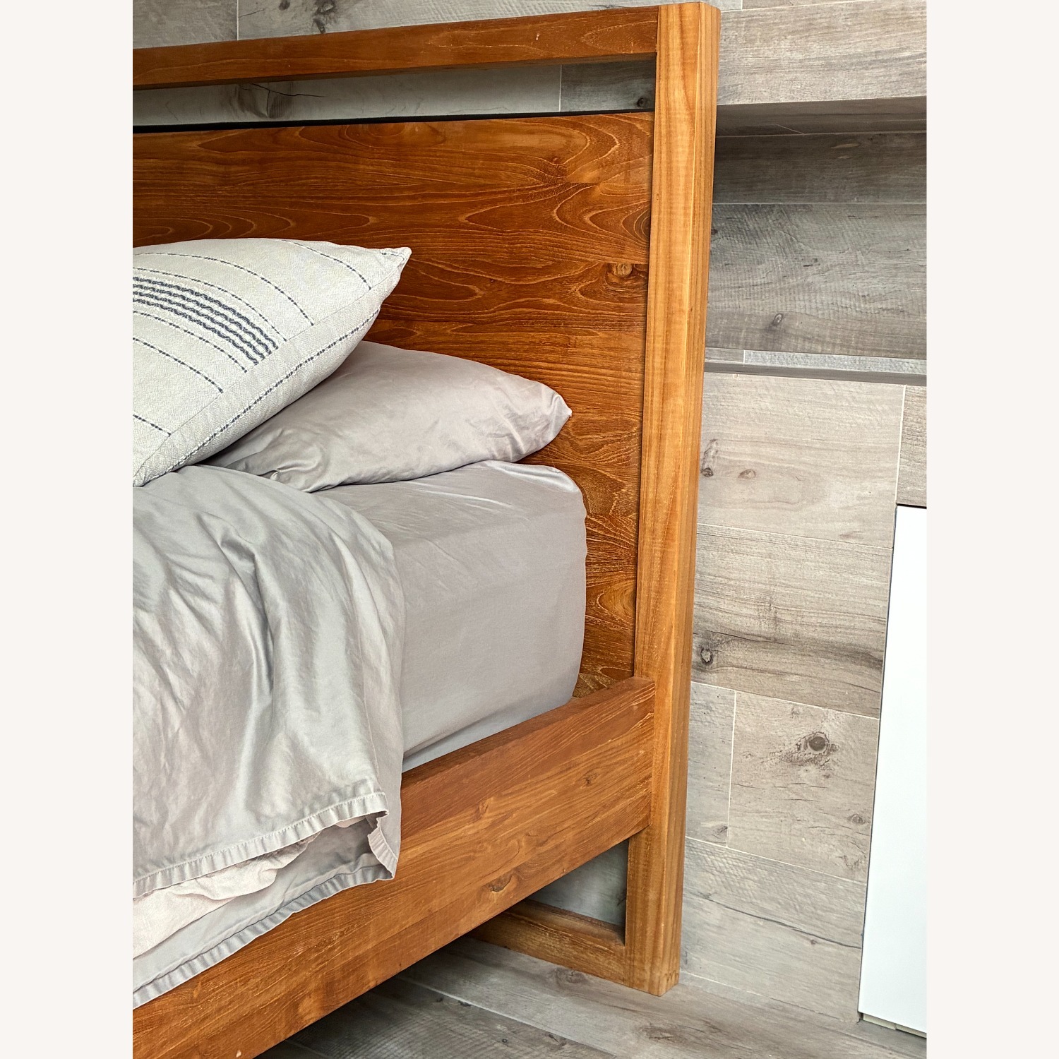 Crate & Barrel Linea Natural Teak Wood King Bed - image-3