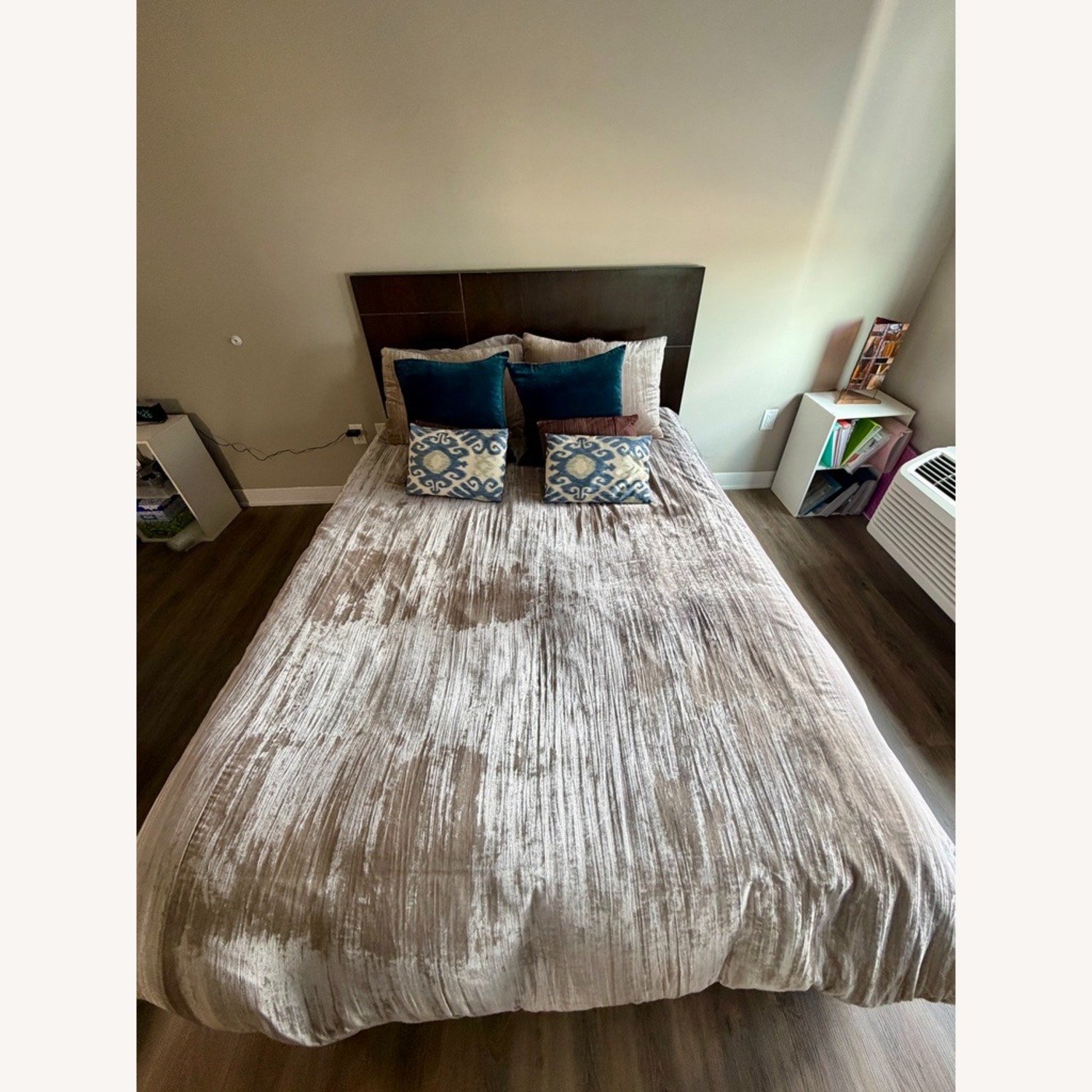 West Elm Queen Bed with Dark Wood Headboard - image-2