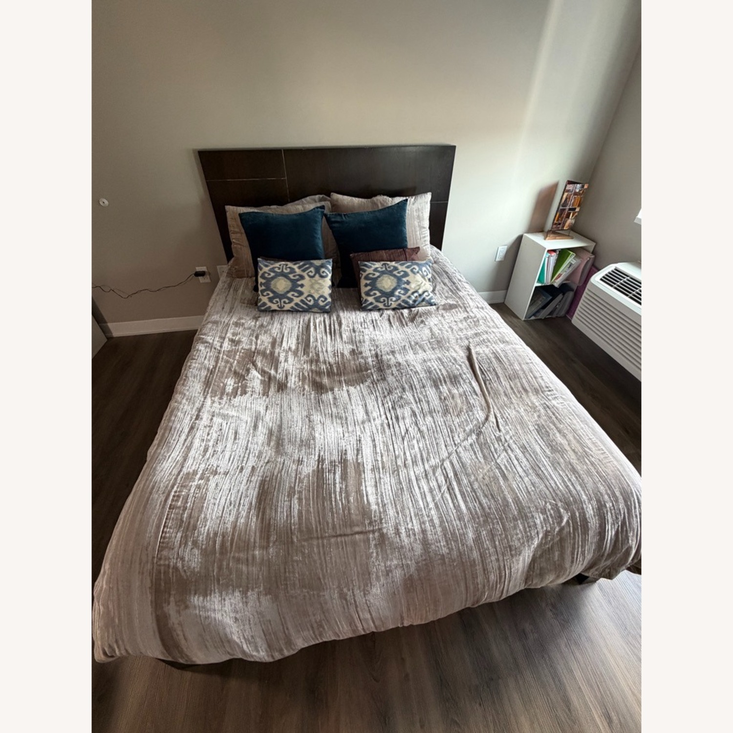 West Elm Queen Bed with Dark Wood Headboard - image-1