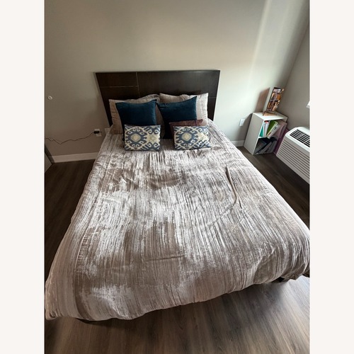 Used West Elm Queen Bed with Dark Wood Headboard for sale on AptDeco