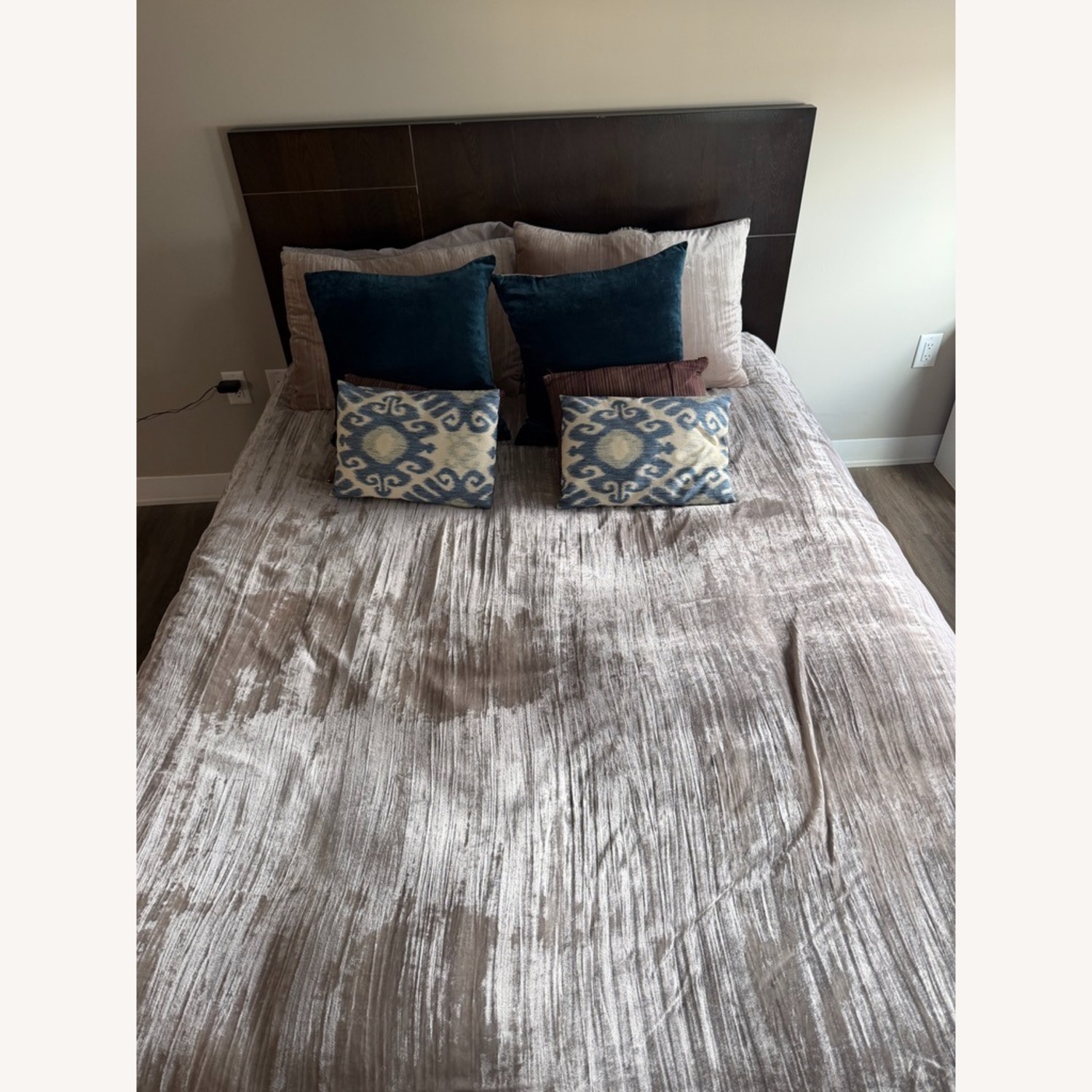 West Elm Queen Bed with Dark Wood Headboard - image-3