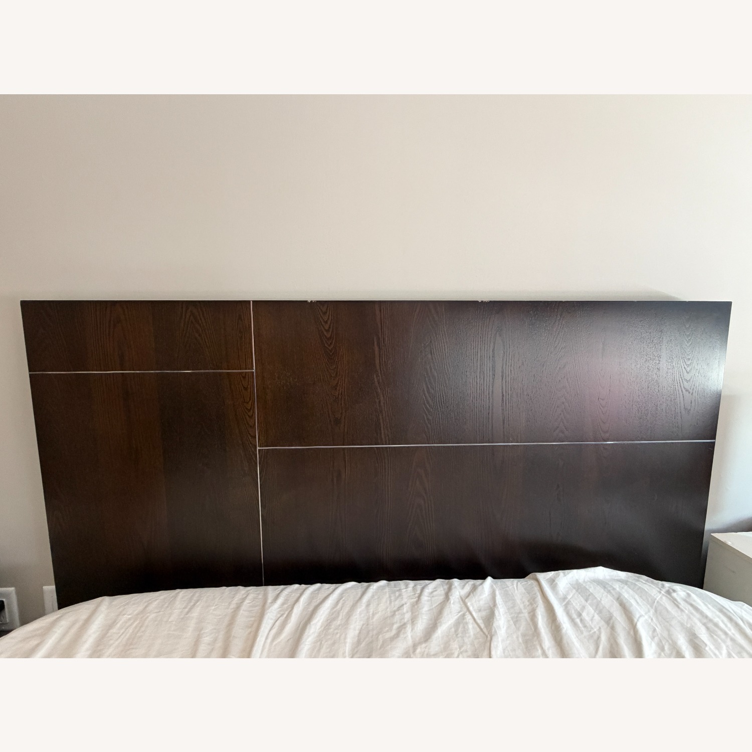 West Elm Queen Bed with Dark Wood Headboard - image-8