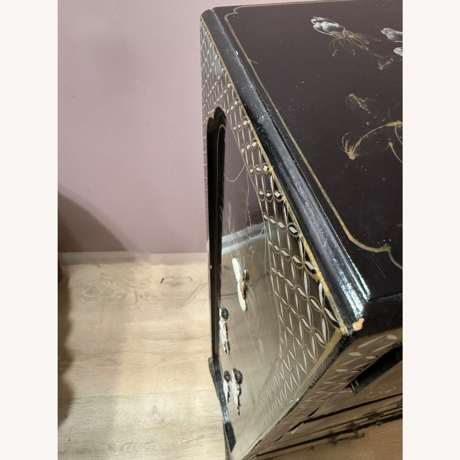 Black Wood Jewelry Armoire - Asian Themed - image-4