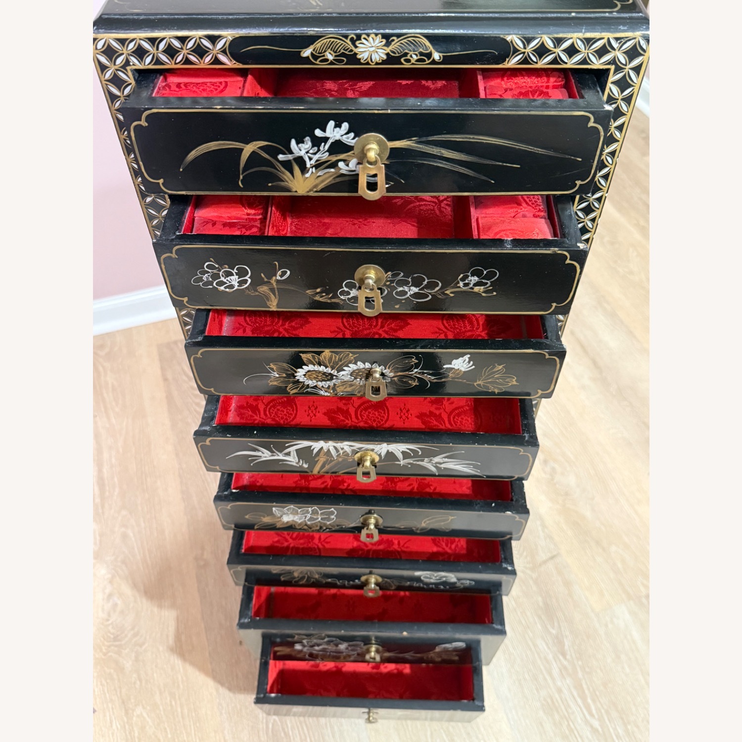 Black Wood Jewelry Armoire - Asian Themed - image-5
