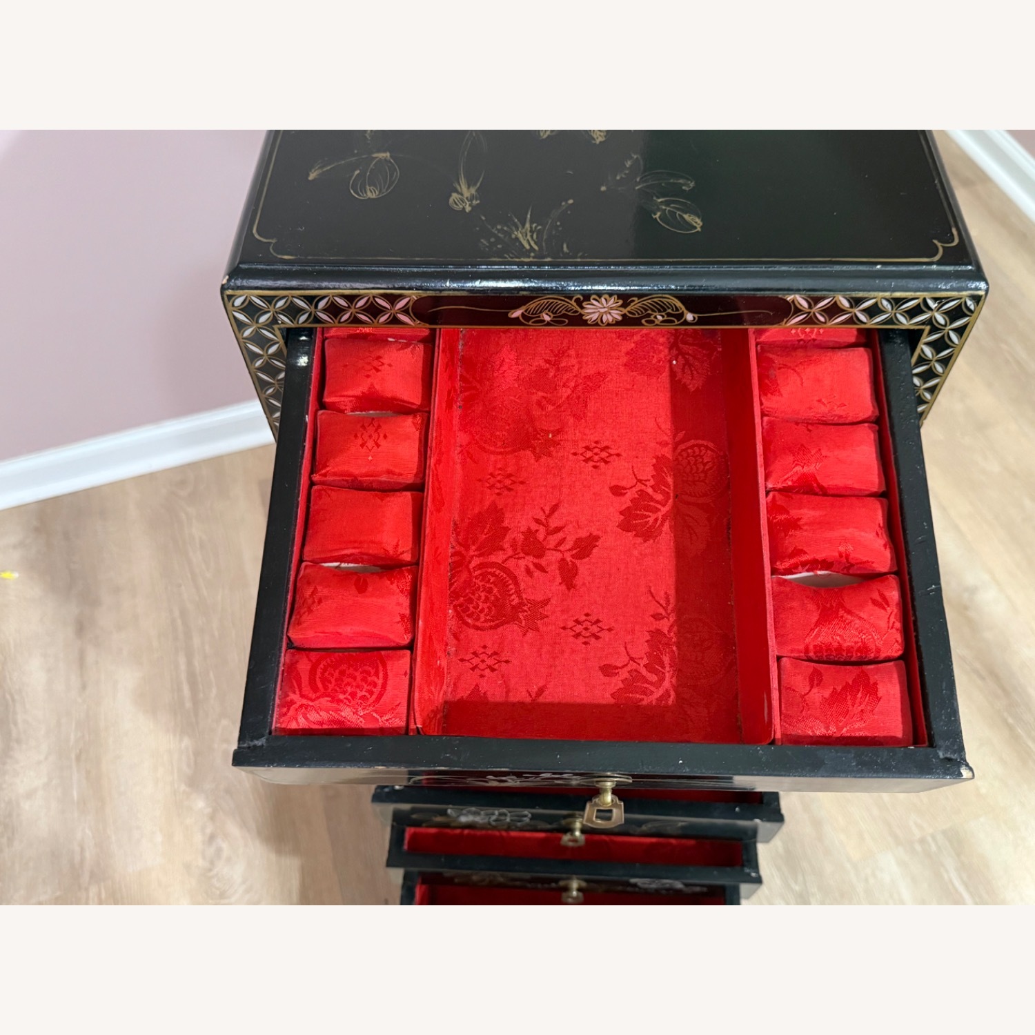 Black Wood Jewelry Armoire - Asian Themed - image-8