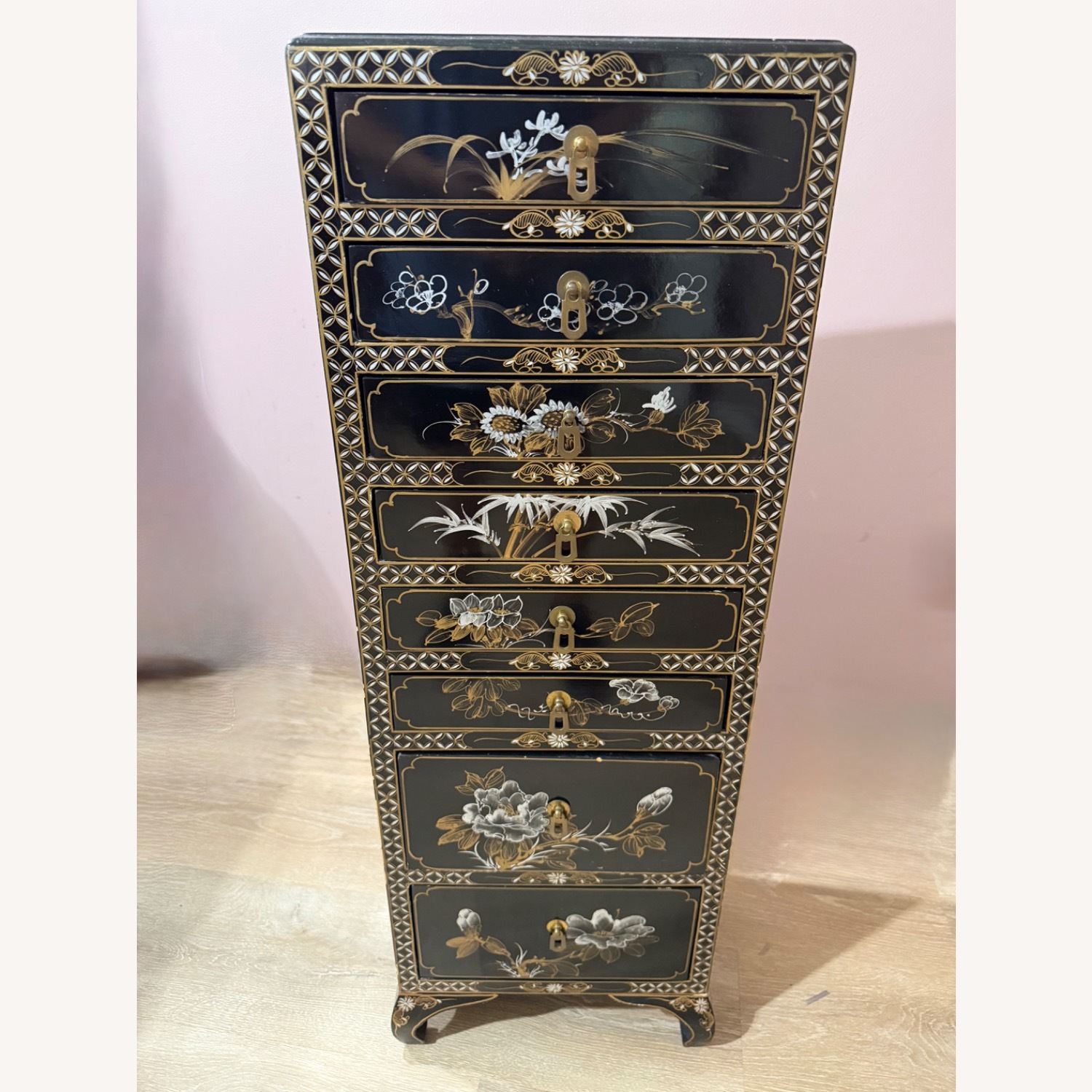 Black Wood Jewelry Armoire - Asian Themed - image-1