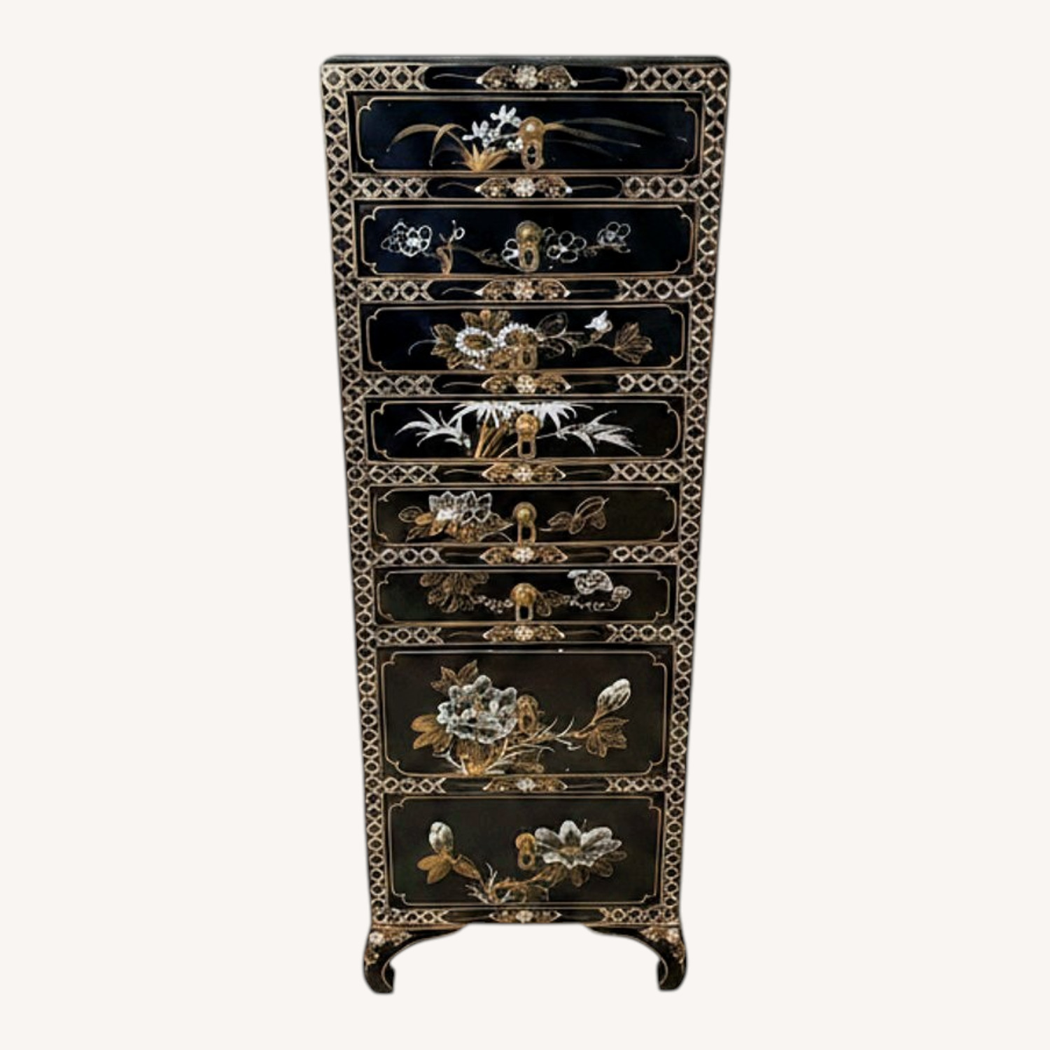 Black Wood Jewelry Armoire - Asian Themed - image-0