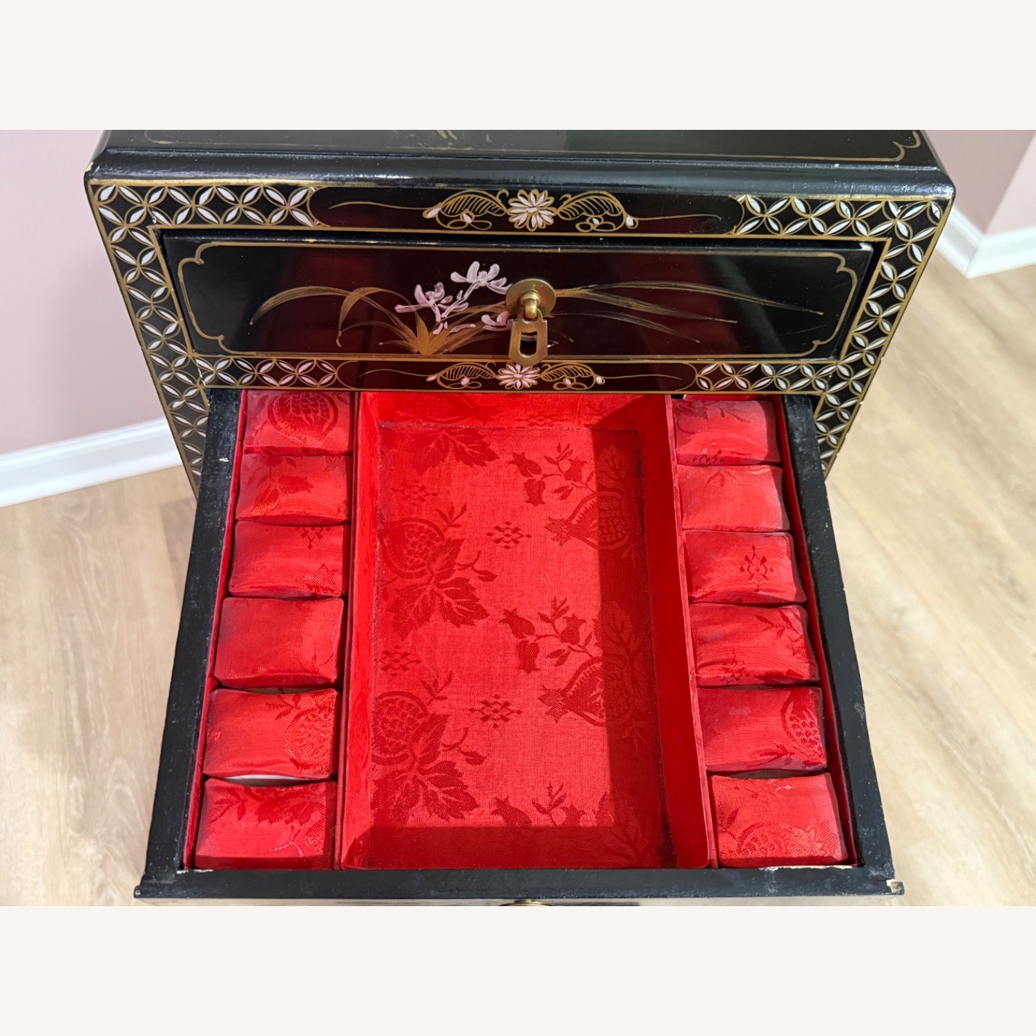Black Wood Jewelry Armoire - Asian Themed - image-9