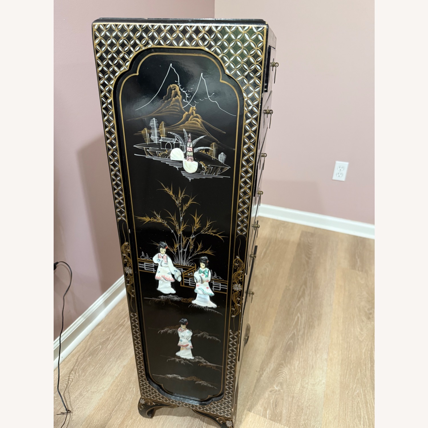 Black Wood Jewelry Armoire - Asian Themed - image-3