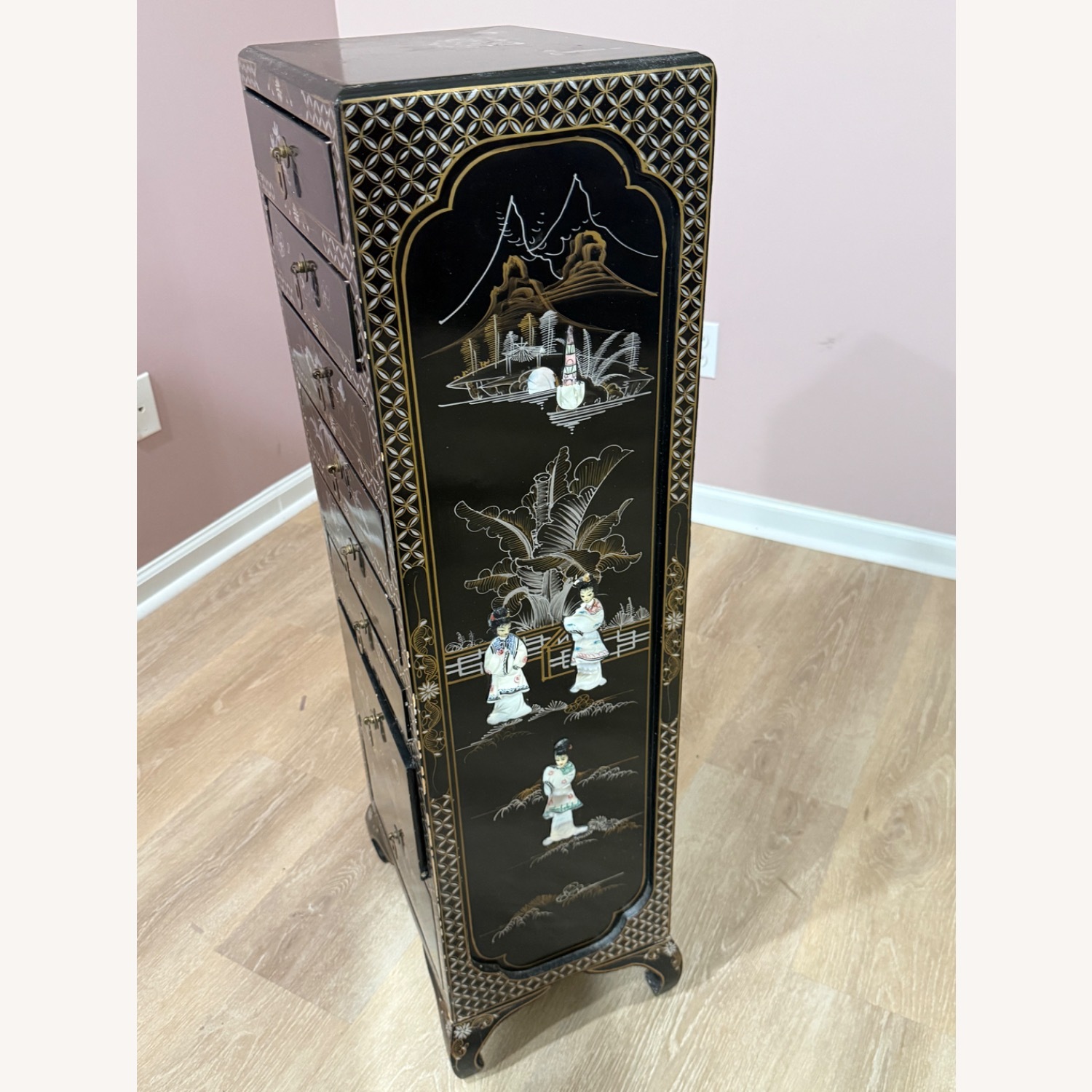 Black Wood Jewelry Armoire - Asian Themed - image-2