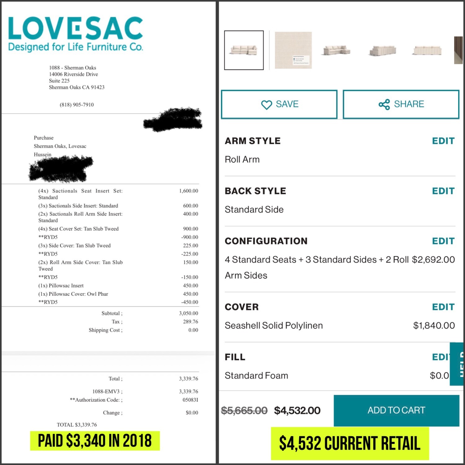LoveSac Natural Fabric 3+ Piece Sectional - image-5