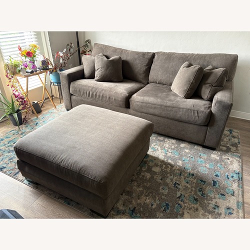 Used Dania Dark Brown Fabric Sleeper Sofa and Ottoman for sale on AptDeco