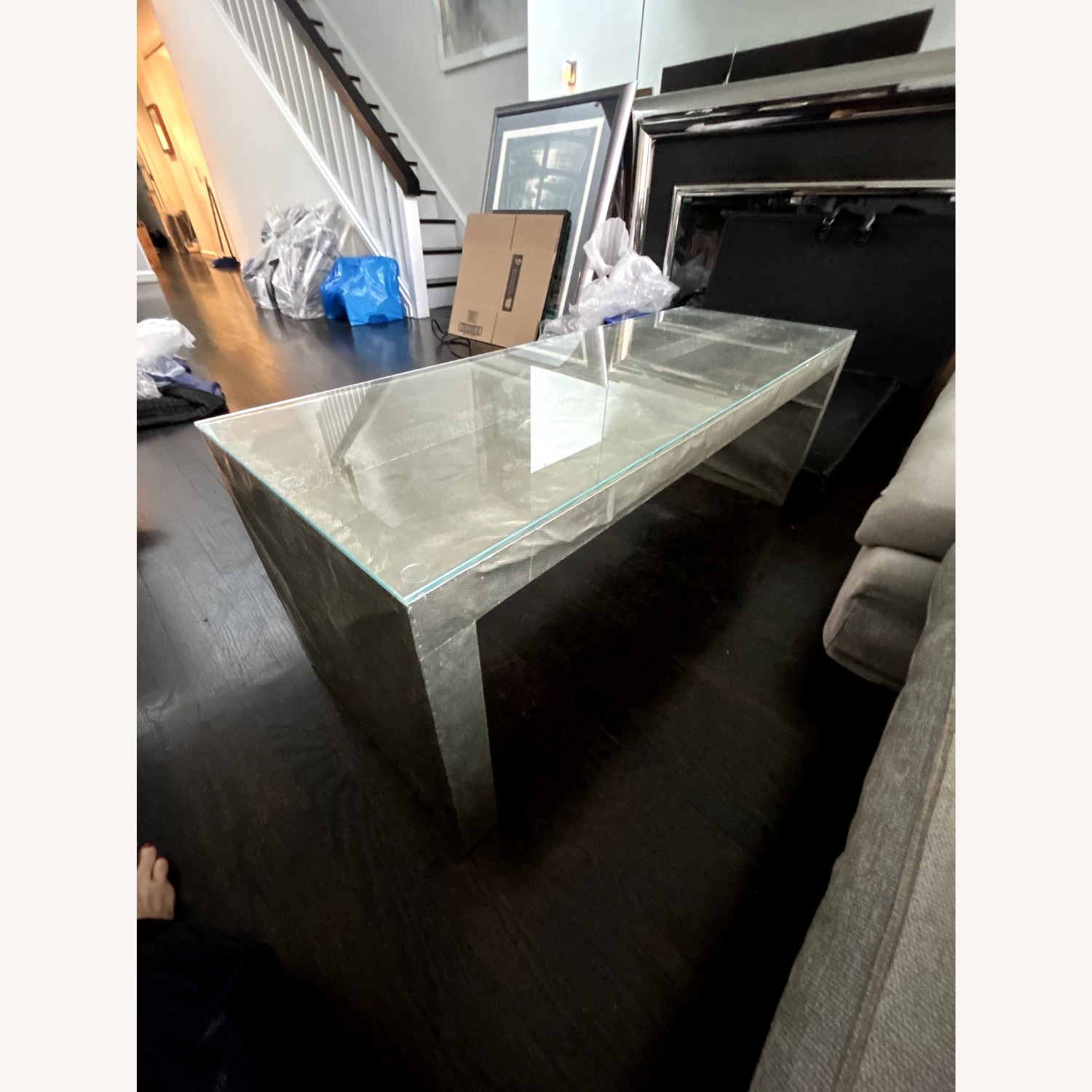 Hand-Hammered Silver Metal Coffee Table - image-1