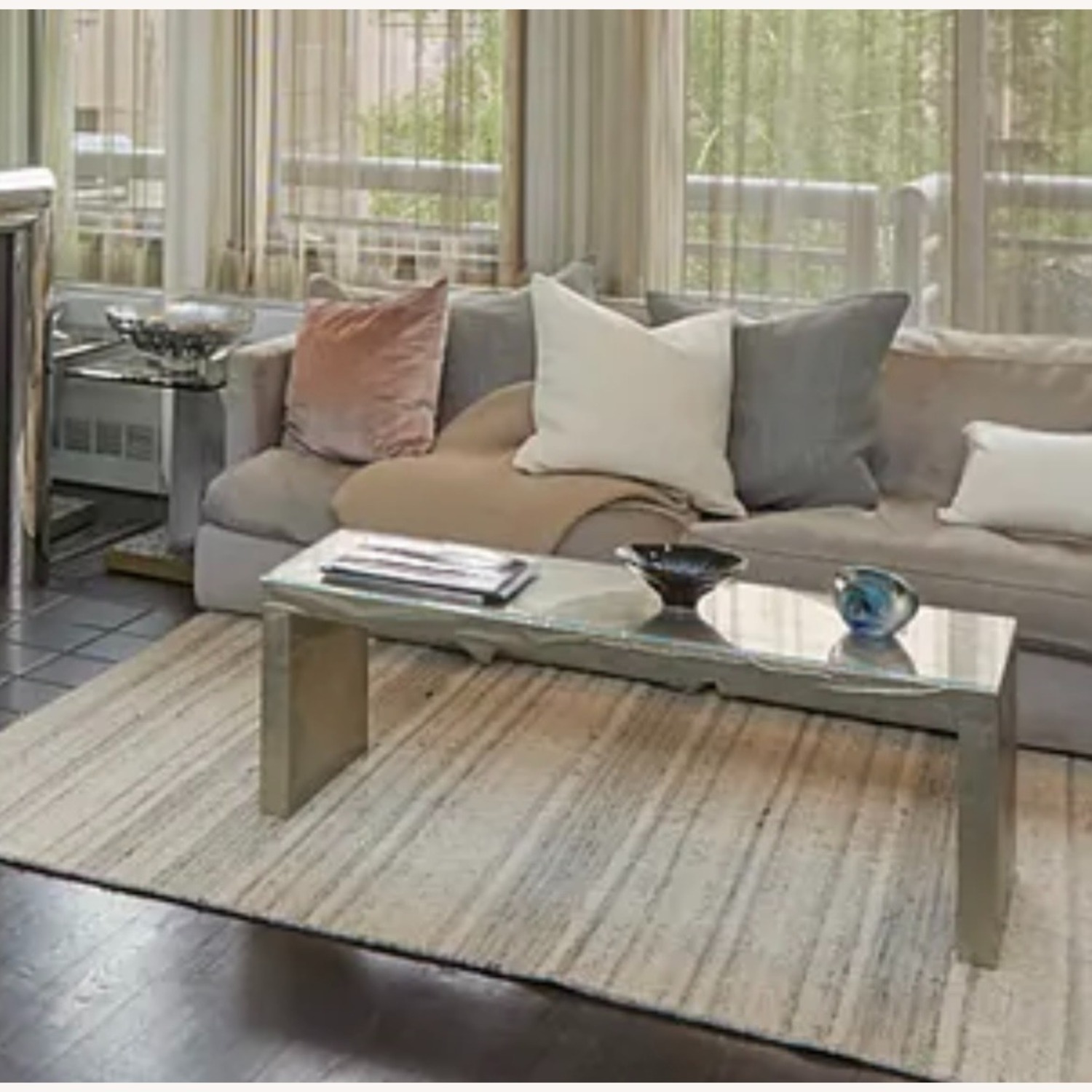 Hand-Hammered Silver Metal Coffee Table - image-2