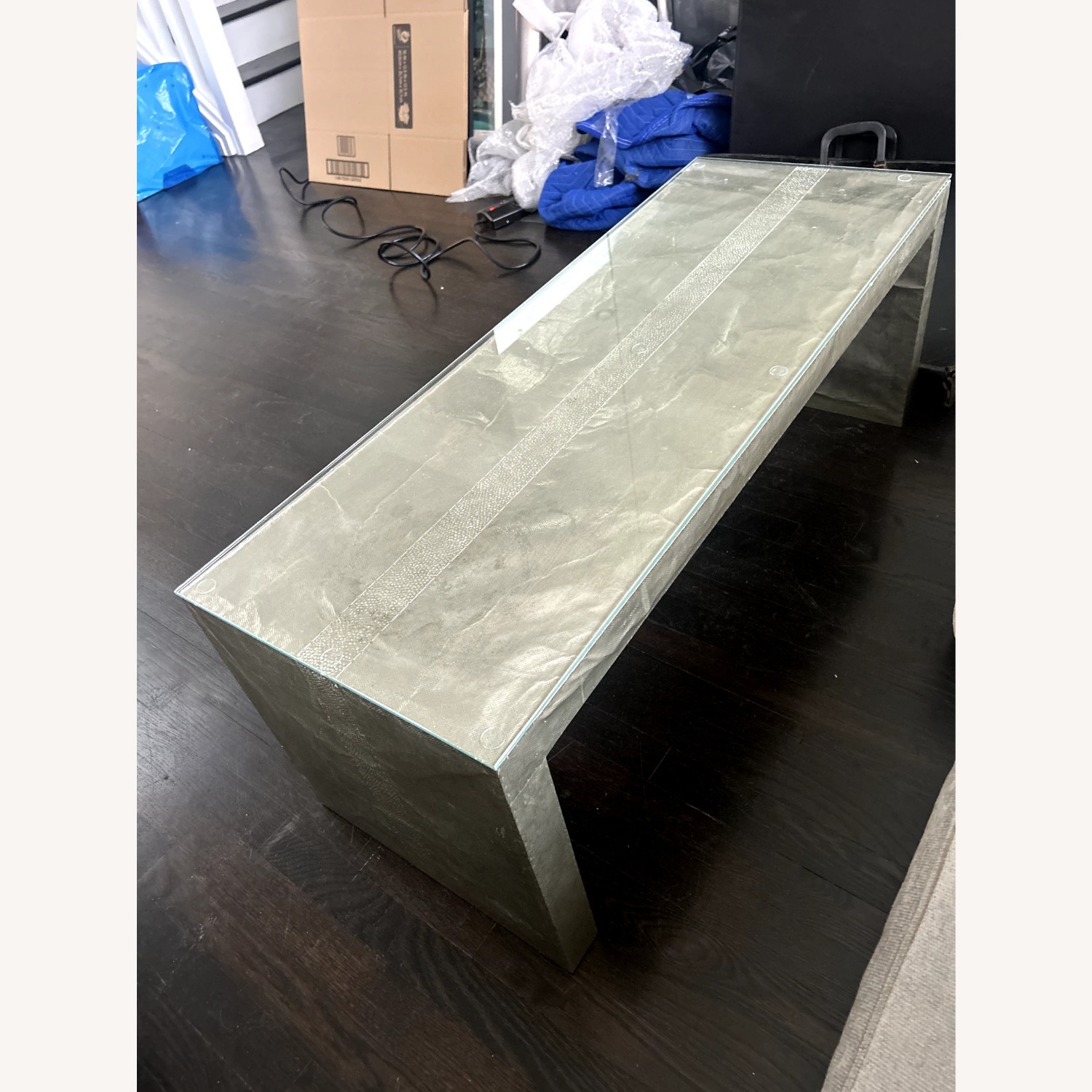 Hand-Hammered Silver Metal Coffee Table - image-4