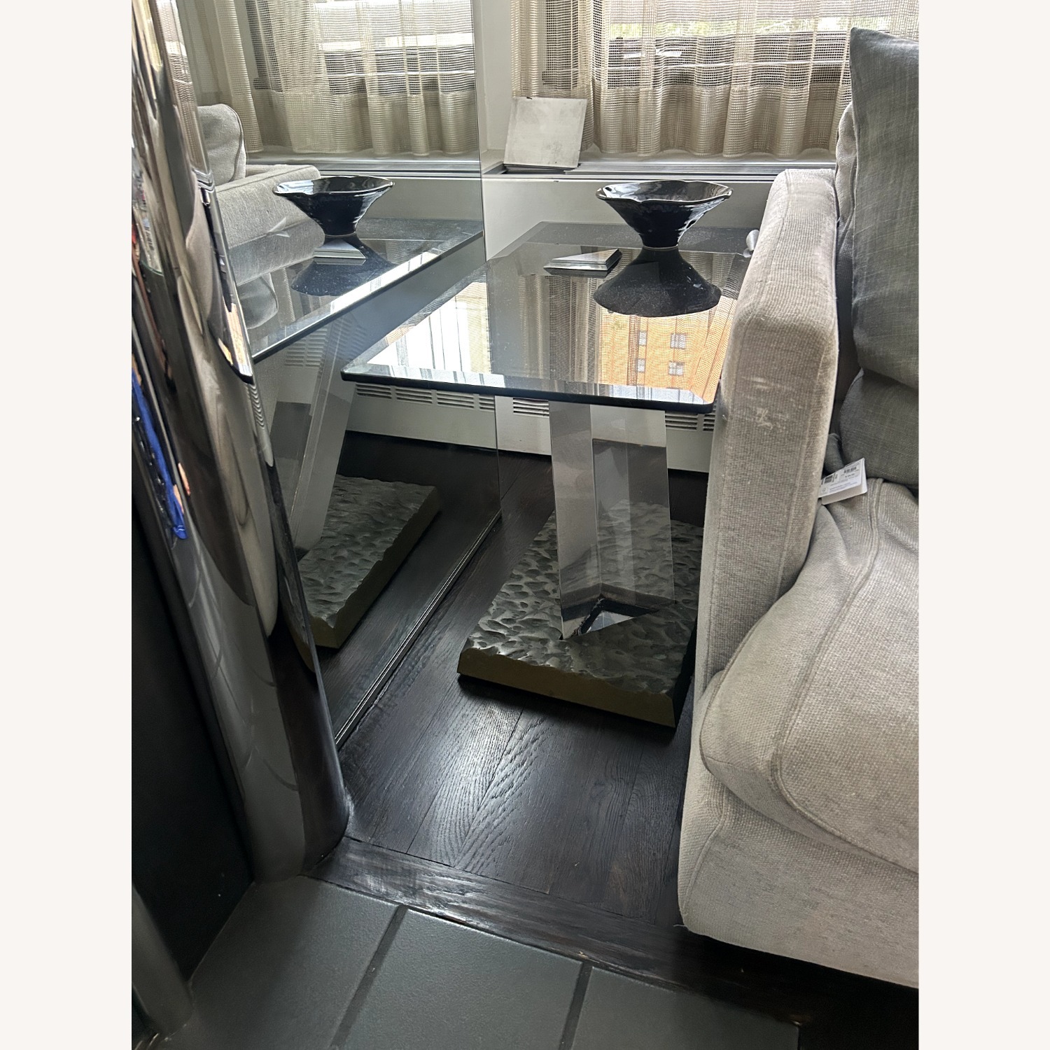 Designer Smoked Glass & Hammered Metal Side Table - image-3