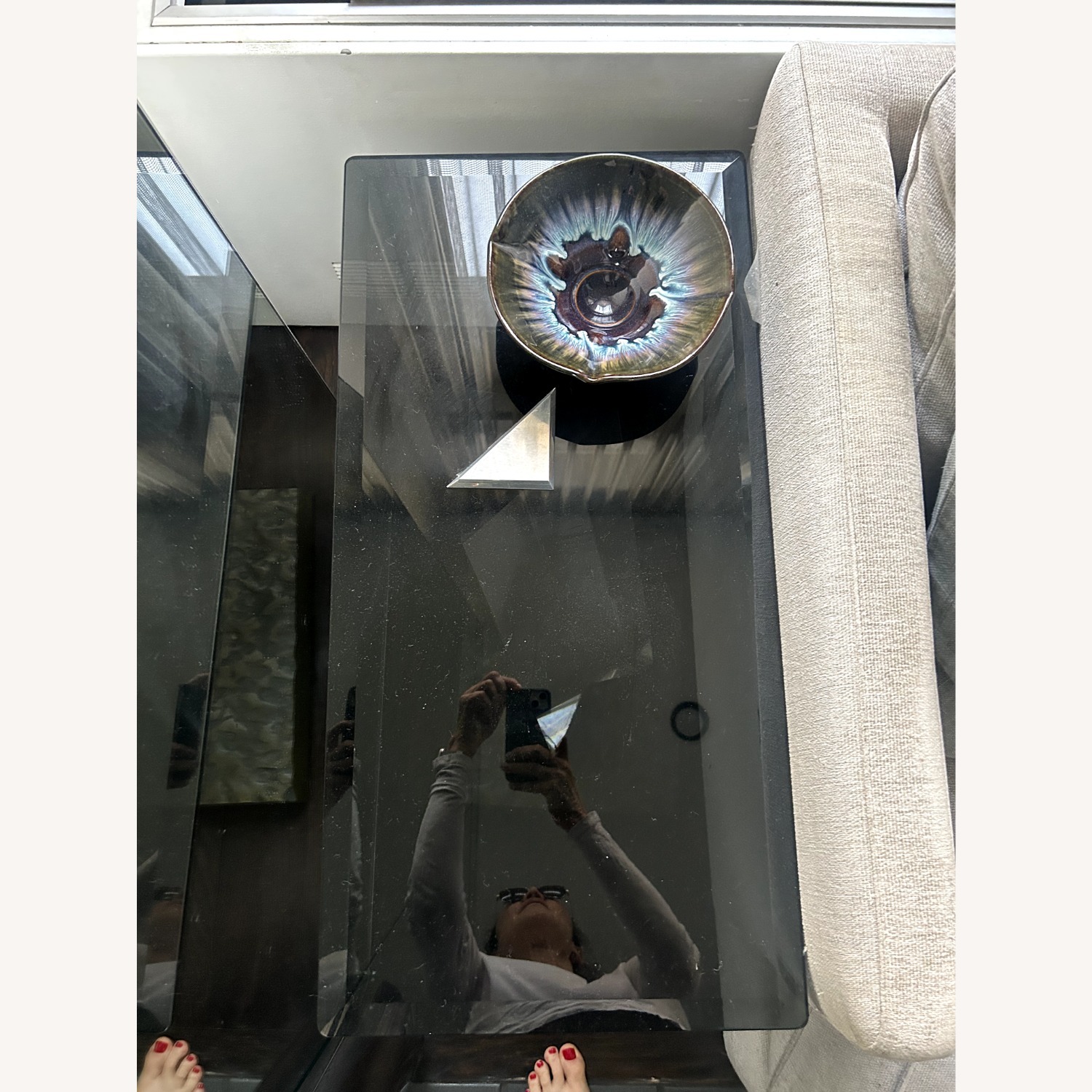 Designer Smoked Glass & Hammered Metal Side Table - image-1