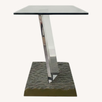 Designer Smoked Glass & Hammered Metal Side Table