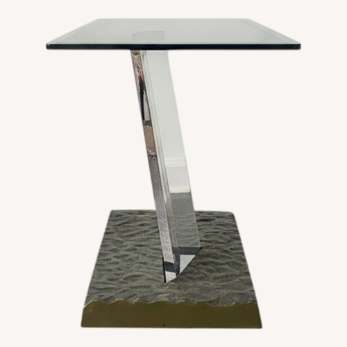 Used Designer Smoked Glass & Hammered Metal Side Table for sale on AptDeco