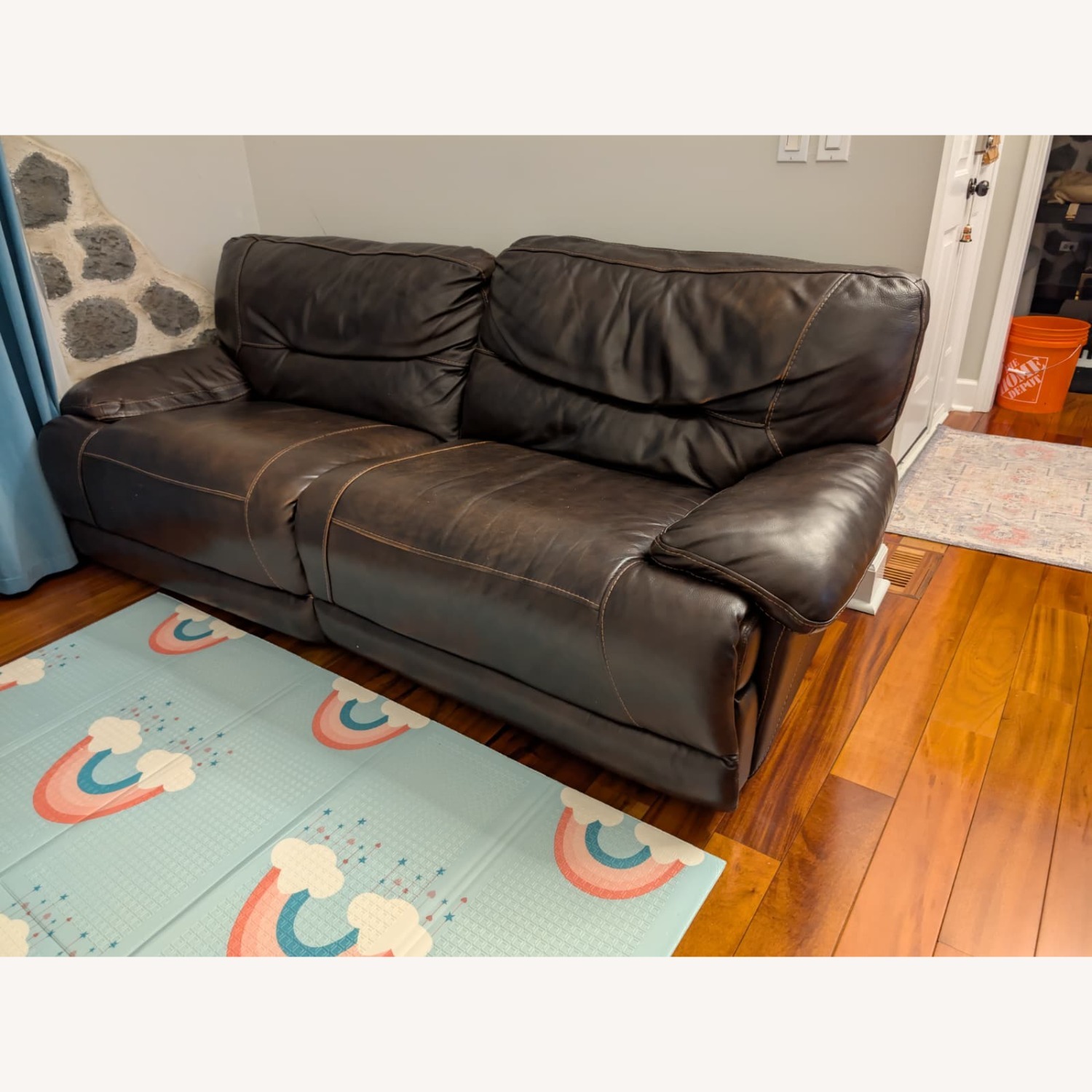 Dark Brown Leather 3+ Seater Sofa - image-4
