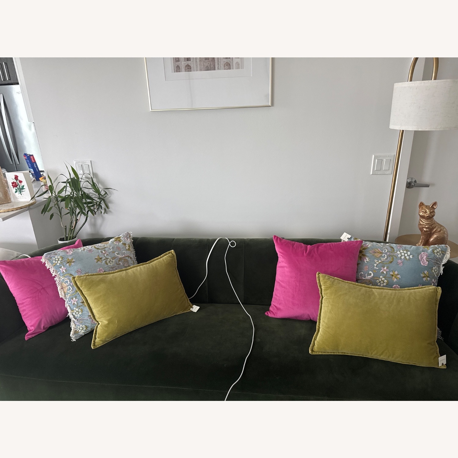 CB2 Fitz 97.5” Channeled Green Velvet Sofa - image-4