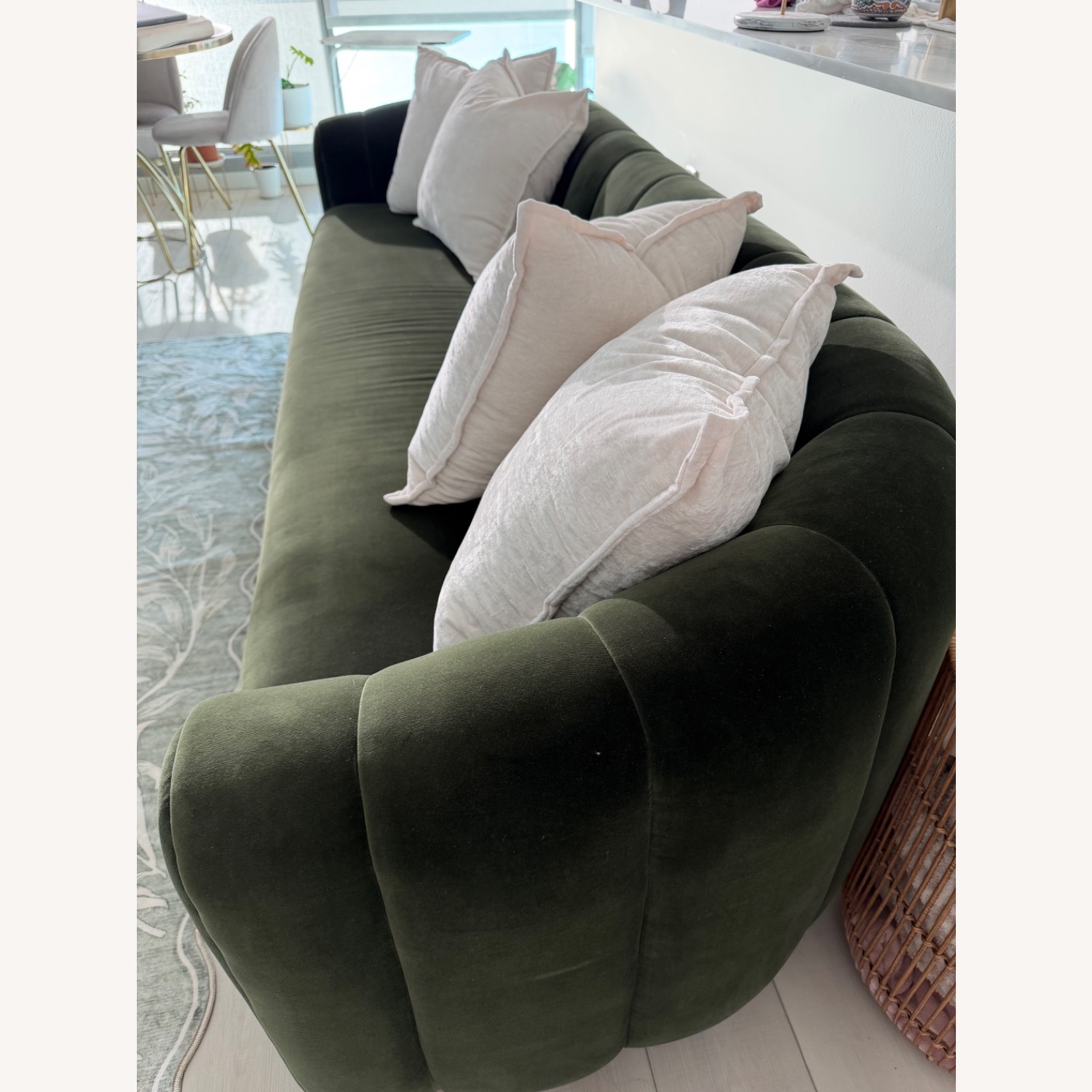 CB2 Fitz 97.5” Channeled Green Velvet Sofa - image-3