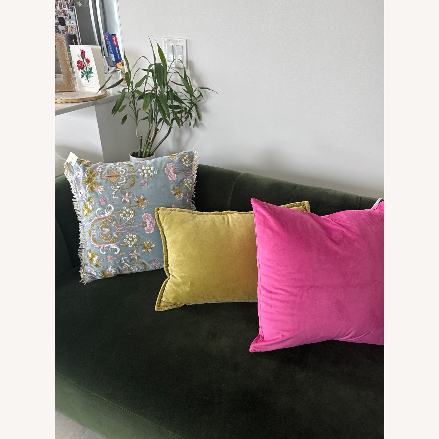 CB2 Fitz 97.5” Channeled Green Velvet Sofa - image-5